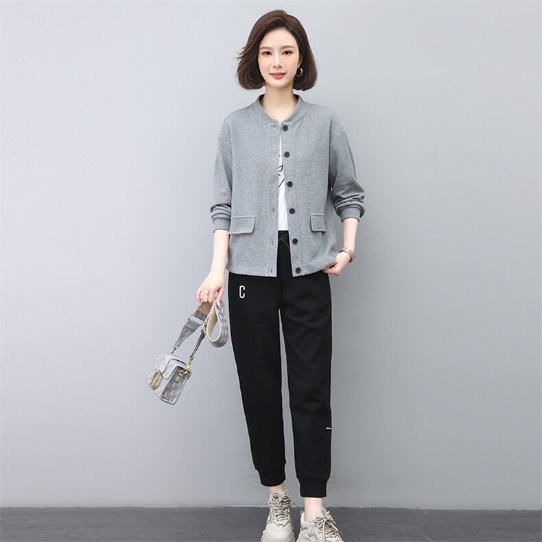 卫衣外套女开衫短款小个子新款宽松上衣薄款紫色休闲妈妈棉质秋装,女装套装/套裙,独衣靓