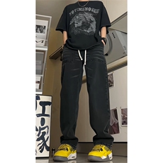 得物品质可二开宽松直筒松紧腰牛仔裤A439特P40，男装牛仔裤，电商A309