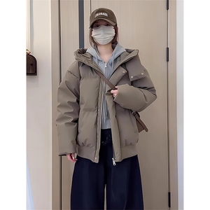 现货5W件冬季三防重磅boxy短款羽绒连帽PU皮棉衣外套防风加厚棉服
