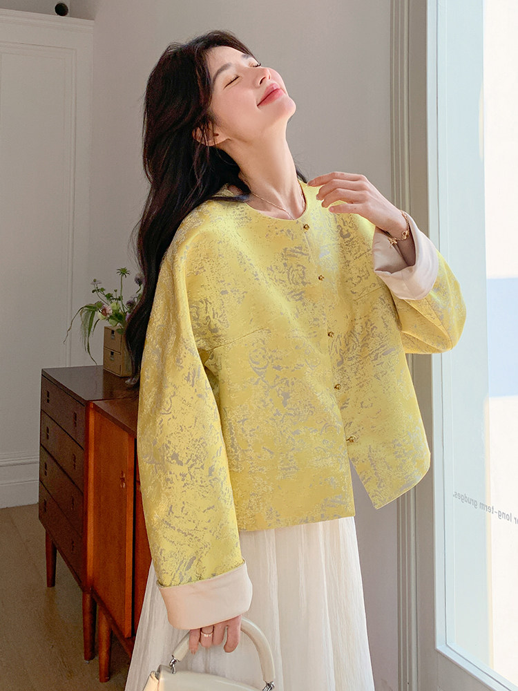新中式复古提花短外套女2025春季新款高级感气质遮肉显瘦廓形上衣,女装短外套,C位
