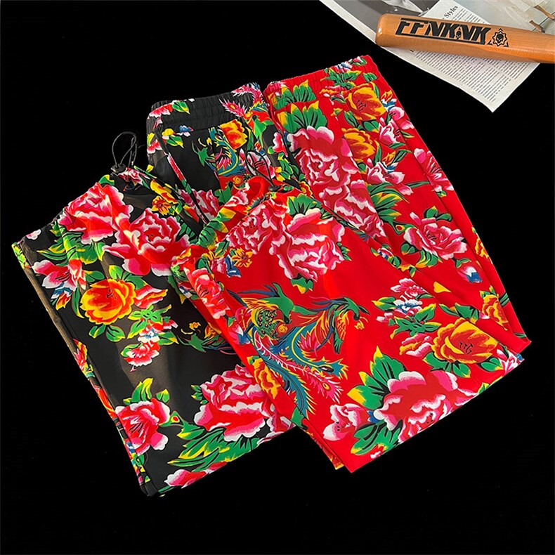 控价49东北大花民族风牡丹花西裤休闲裤情侣过年战袍ZK566P-35，男装休闲裤，电商A128
