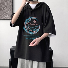 LD54341-P45NASA连帽短袖t恤男大码胖子带帽五分袖中袖，男装T恤，电商A040