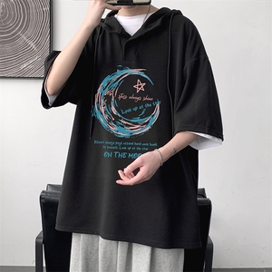 LD54341-P45NASA 连帽短袖t恤男大码胖子带帽五分袖中袖图片