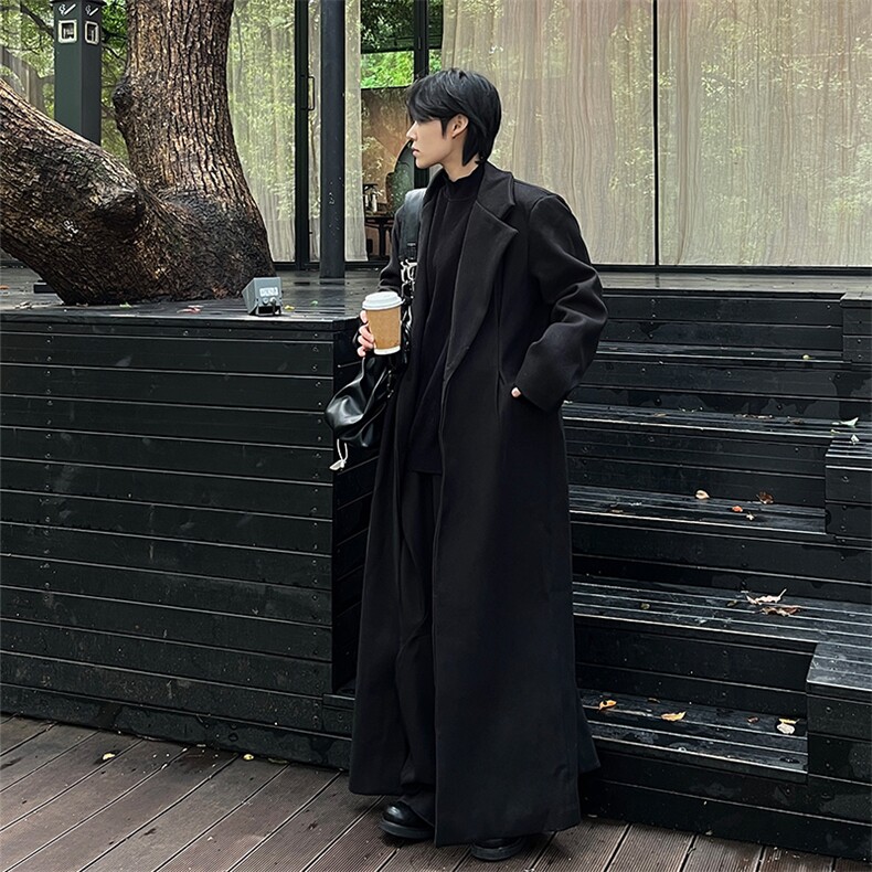 现货~韩系超长款呢子大衣cleanfit加长落地风衣外套Y901-P145，男装风衣，星座1004-3