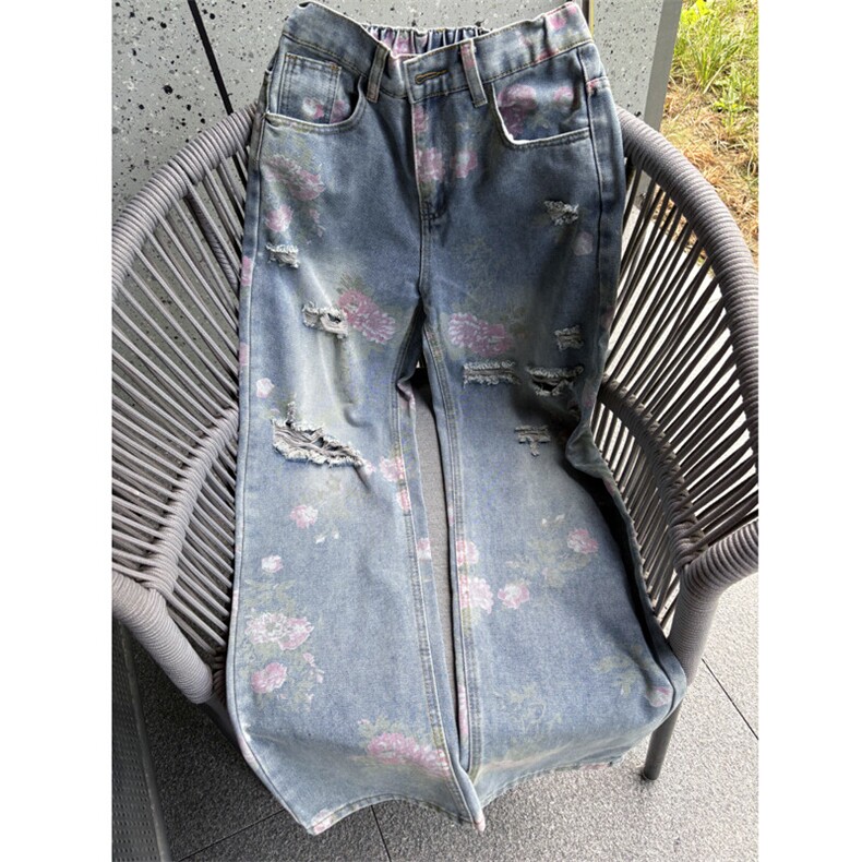 现货印花破洞蓝色牛仔裤5087-P55,男装牛仔裤,星座910-5