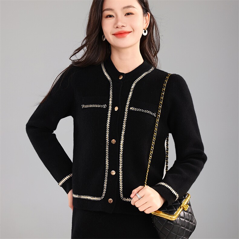 时尚优雅女士秋季新款修身显瘦针织开衫小香风套装,女装套装/套裙,奢优羊绒