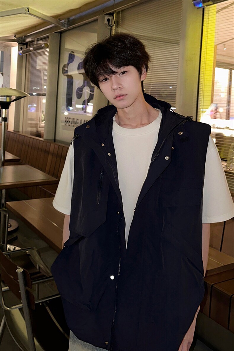 8XL-M四季工装外套街头机能口袋连帽防水无袖马甲坎肩JK1316P78,男装夹克,电商D206-1