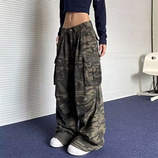 美式复古褶皱多口袋水洗迷彩工装裤男潮牌街头直筒堆积感阔腿裤子，男装牛仔裤，星座410-6（原星座1304-1）
