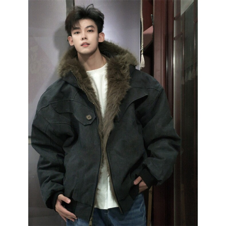 潮牌美式连帽座山雕棉服男女短款cleanfit秋冬季加厚夹克外套,男装夹克,四季星座505