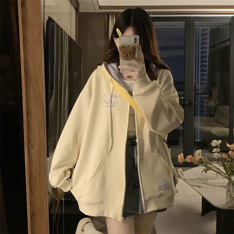 2024新款港风美式vibe潮流宽松百搭刺绣开衫连帽卫衣女ZW388-P75,男装卫衣,星座313A(原308A-2)