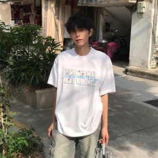 万针全刺绣工艺抖音得物高品质260克重磅纯棉双纱美式高街短袖T恤，男装T恤，电商A486-1
