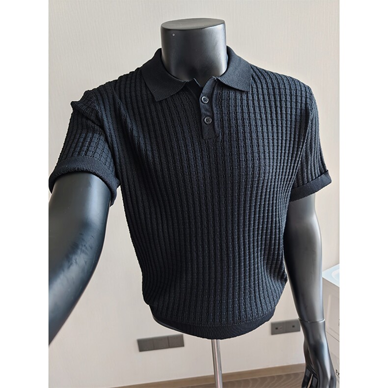 盗图老钱风新贵肌理感纯色翻领针织短袖POLO衫N6787/P58控88，男装T恤，电商A243