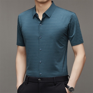 爸爸夏装短袖衬衫商务休闲男士上衣服夏季薄款衬衣夏天中年人男装图片