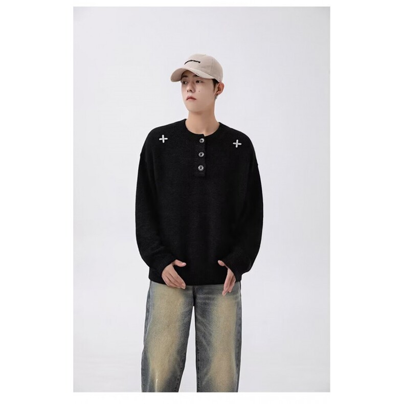 MM470-P60韩系纽扣亨利领高级感长袖保暖针织毛衣,男装针织衫/毛衣,星座617A-2