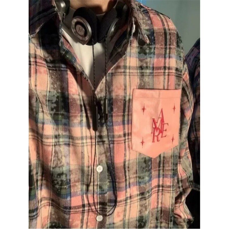 衬衫美式复古长袖女宽松纯棉格纹格子衬衫潮酷外套图片