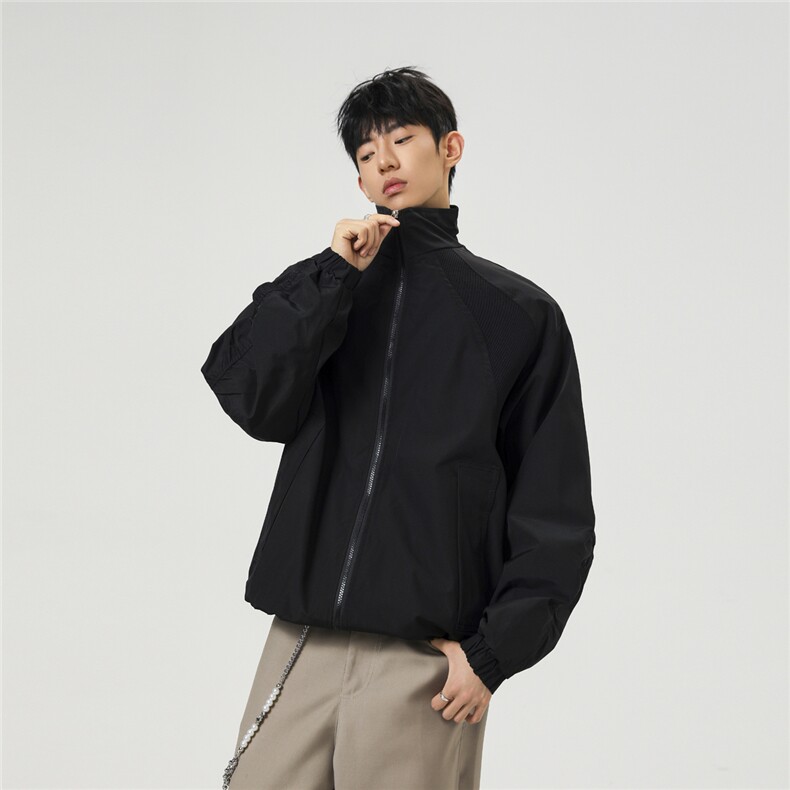 美式罗纹拼接袖子褶皱大码M-5XL教练夹克男JK78056P69控105,男装夹克,星座227-7