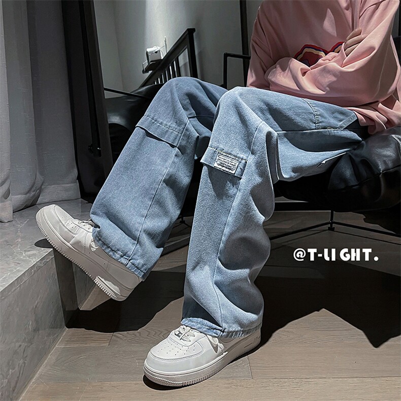 牛仔裤男直筒宽松潮牌ins超火阔腿中性休闲裤子韩版潮流NK20-P40,男装牛仔裤,星座1008