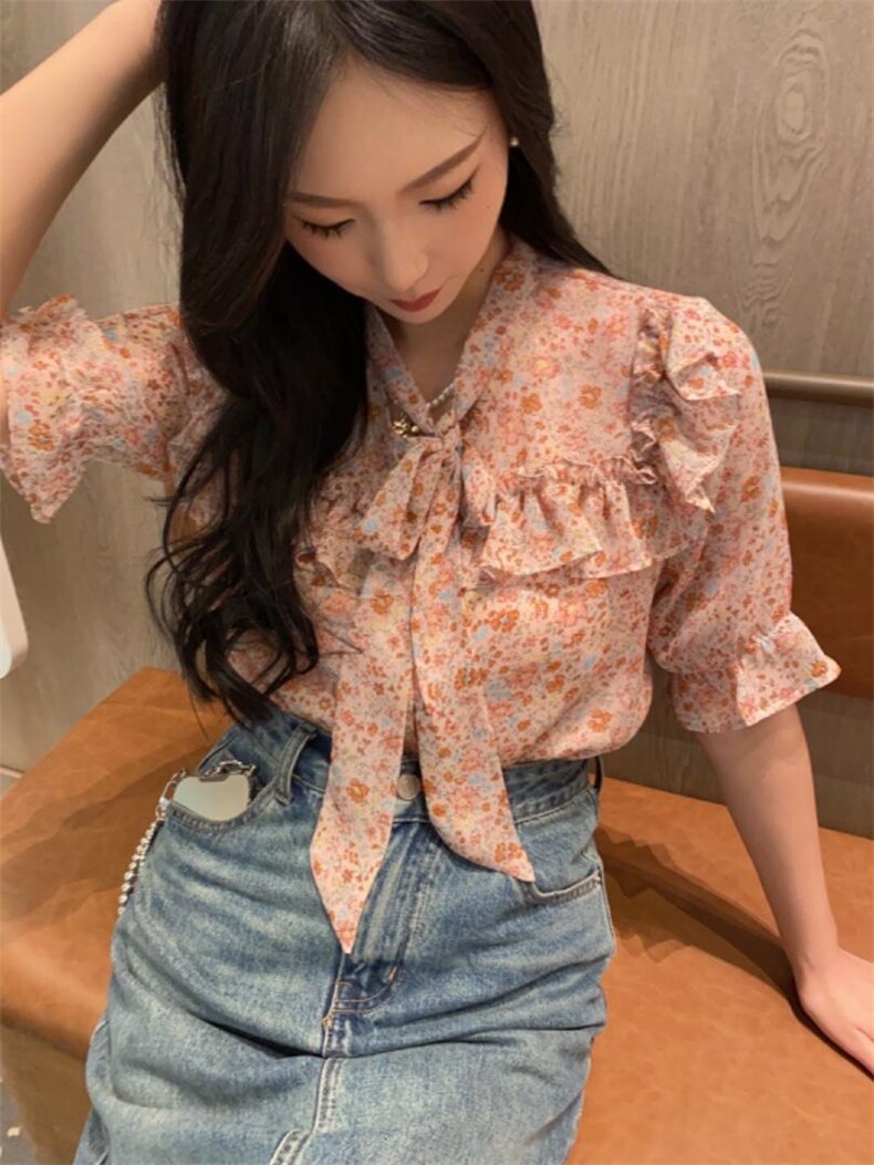 现货夏装短袖碎花雪纺上衣韩版宽松女装，其它，泰靡(2F)