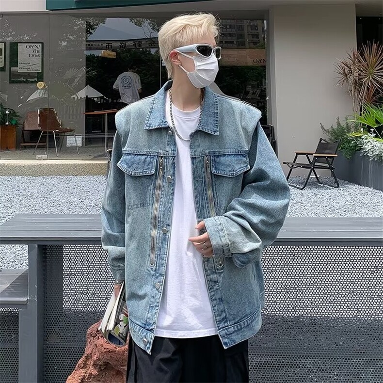 美式水洗牛仔夹克男女ins潮牌小众垫肩设计百搭外套JN14,男装夹克,星座1116A-1（原606A）