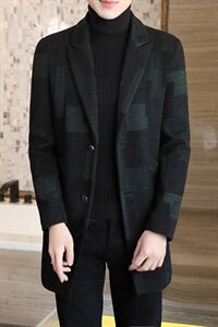 2021秋冬男士中长款修身毛呢大衣呢子风衣休闲翻领外N10图片