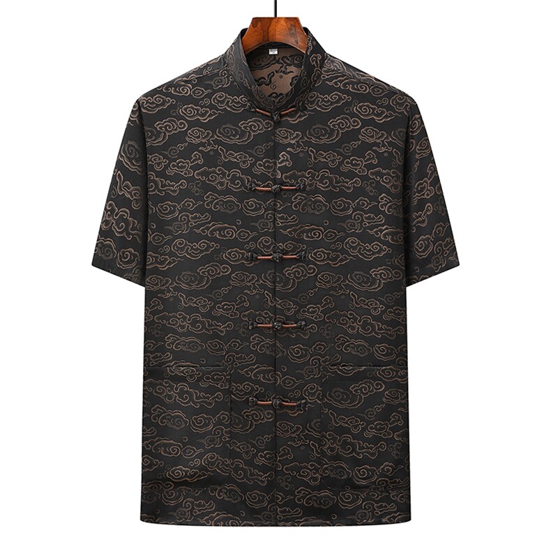 风唐装中年短袖衬衫套装男士夏装太极服宽松套装CF2806-P110,男装休闲套装,星座1105-3