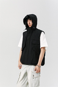 8XL-M 钓鱼老外套街头机能口袋连帽防水无袖马甲坎肩JK1316P78图片