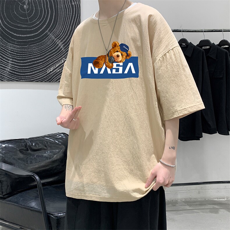 YT26247-P30NASA亚短袖t恤男大码五分袖男宽松七分袖港风模特,男装T恤,电商A040