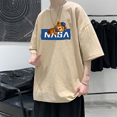 YT26247-P30NASA亚短袖t恤男大码五分袖男宽松七分袖港风模特，男装T恤，电商A040