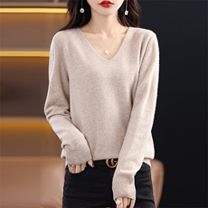 新款V领羊毛套头百搭针织衫显瘦秋冬打底衫宽松上衣内搭，女装羊毛衫，赛冬羊绒