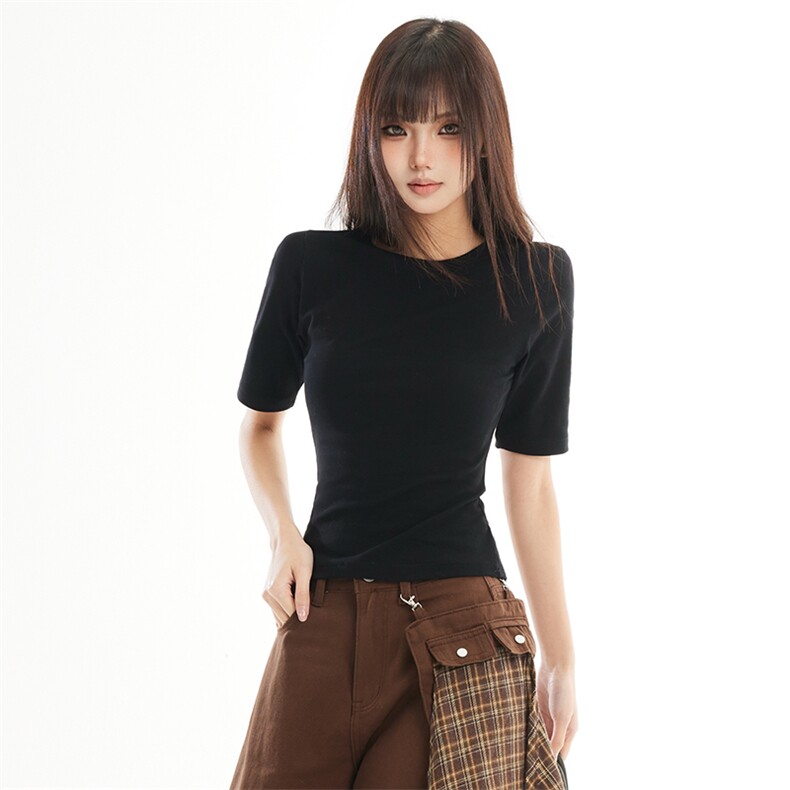 圆领中袖t恤女打底衫2026春季新款时尚短袖显瘦体恤上衣YD272-P30,男装T恤,星座509