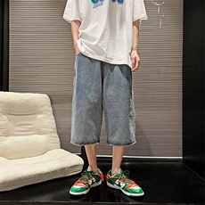 牛仔短裤男夏季直筒七分裤宽松老爹裤痞帅阔腿休闲中裤DH3037-40，男装牛仔裤，星座1008