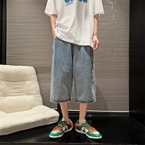 牛仔短裤男夏季直筒七分裤宽松老爹裤痞帅阔腿休闲中裤DH3037-40图片