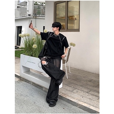 高级小众设计金属拉链短袖男圆领宽松半袖简约垫肩T恤D04，男装T恤，星座1116A（原606A-3）