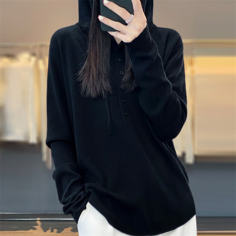 2023春季新款精仿羊绒帽衫女薄款软糯套头连帽卫衣羊毛带帽针织衫图片