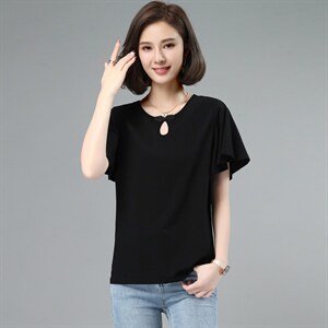 板酷2026夏装新款时尚宽松荷叶袖短袖圆领T恤女夏季B611图片