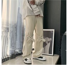 新款高街灯芯绒裤男ins潮牌复古宽松港风日系绑带嘻哈LK17-P33，男装休闲裤，星座1109-3