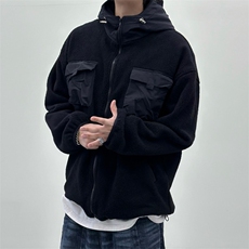 816B-WT056-P128冬季羊羔毛连帽宽松加厚外套，男装棉衣，星座816B