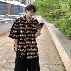 EQ408卡通图案夏季情侣装短袖衬衫男女沙滩旅游度假衬衣，男装衬衫，电商C306-1