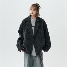现货翻领简约CIEANFIT复古潮流上衣宽松中性港风外套N60-P118，女装短外套，电商A170