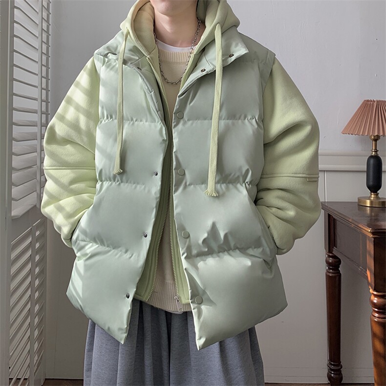 新款假两件棉服男加厚羽绒棉衣情侣款连帽拼色连帽外套M092-P75,男装棉衣,星座1403A