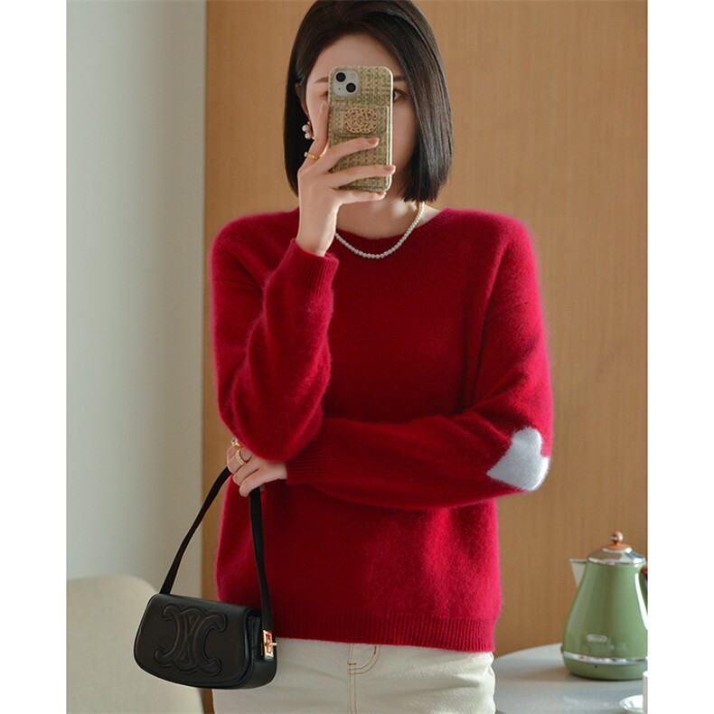 康赛妮baby小山羊纯山衫女圆领毛衣7针2股2024秋冬季新款，女装羊毛衫，宋氏羊绒