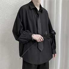 CS4001-P45送领带秋季新款长袖衬衫男士大码宽松休闲时尚潮M-5XL，男装衬衫，电商B280-1（原A049）