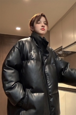 中性风PU皮棉衣情侣装男装立领棉衣宽松棉服冬装外套G1071P128，男装棉衣，电商A339