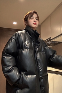 中性风 PU皮棉衣情侣装男装立领棉衣宽松棉服冬装外套G1071 P128图片