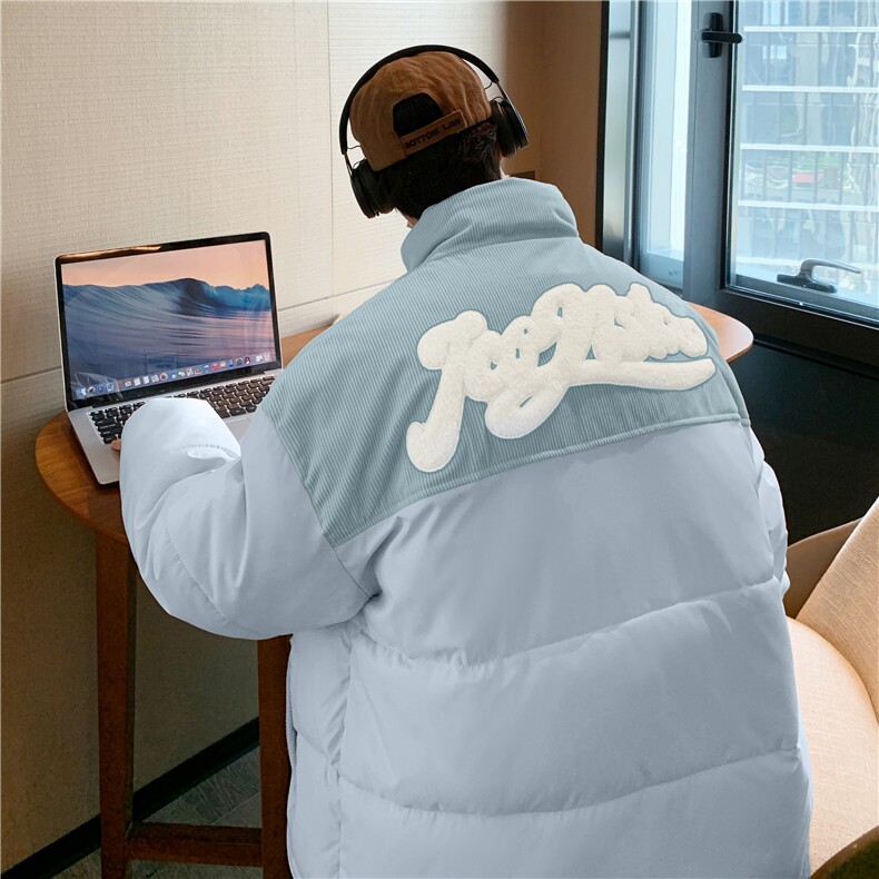 冬季字母贴标棉衣男立领拼接男士棉服潮流棉袄子A266-WMY8623-P75,男装棉衣,电商A266