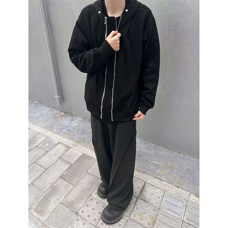 B221美式ins高街双拉链宽松开衫卫衣连帽外套SY2319-P95控128,男装卫衣,电商B221