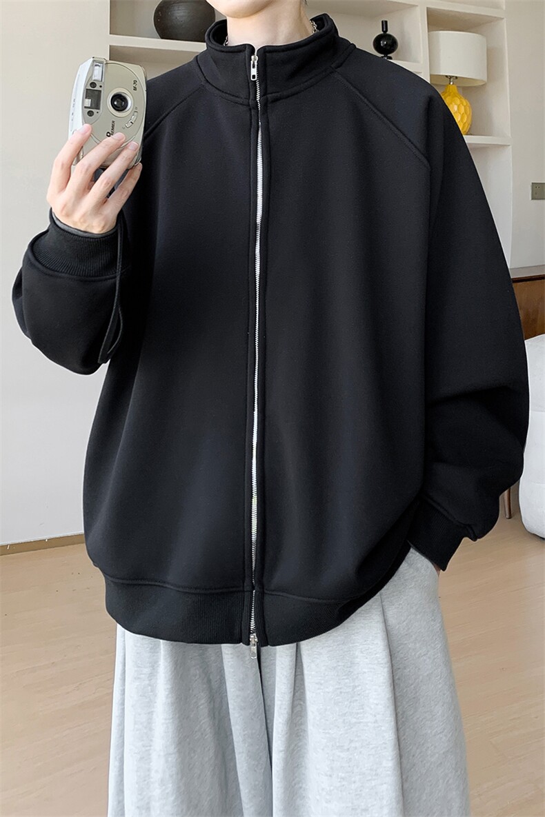 内景秋冬立领拉链开衫卫衣男潮流宽松运动外套WY00742/P45加绒P50,女装短外套,电商B316