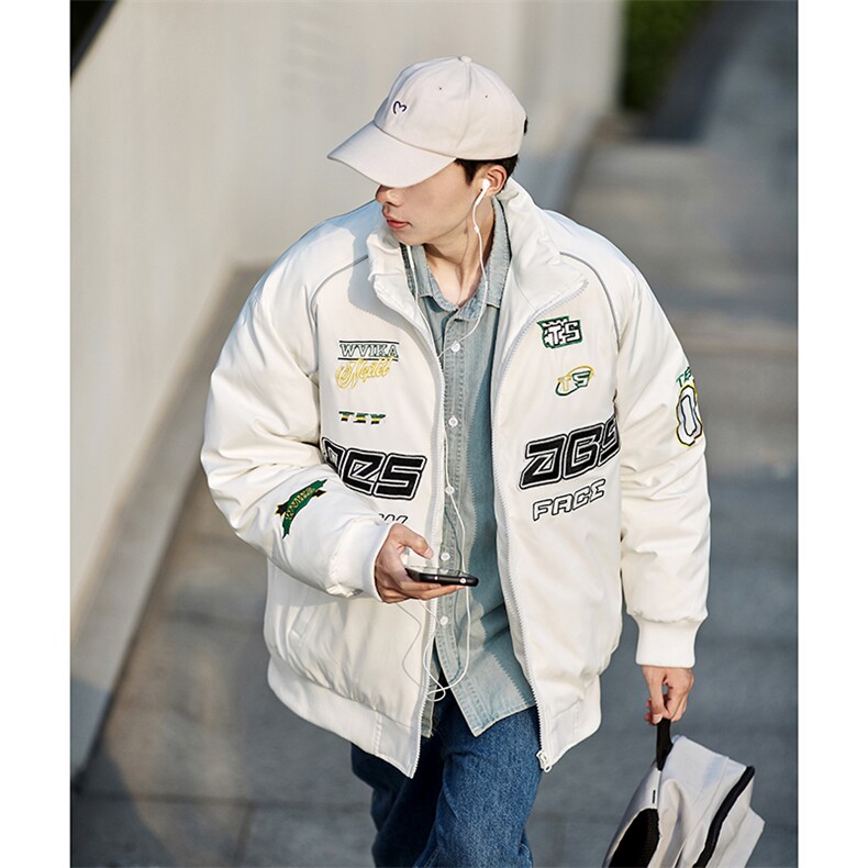 夜光条刺绣机车技能美式棒球服夹克外套潮牌情侣cityboy户羽绒服,男装羽绒服,星座301D-4(原星座1004-4）