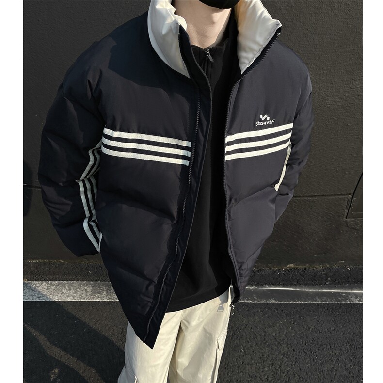 冬装新品 美式条纹织带棉服 刺绣logo棉衣休闲外套男 G1100 P118图片