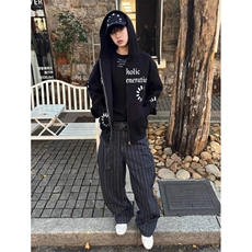 JY442-P55美式复古连帽卫衣男女同款字母印花情侣开衫外套宽松，女装短外套，星座1501-3